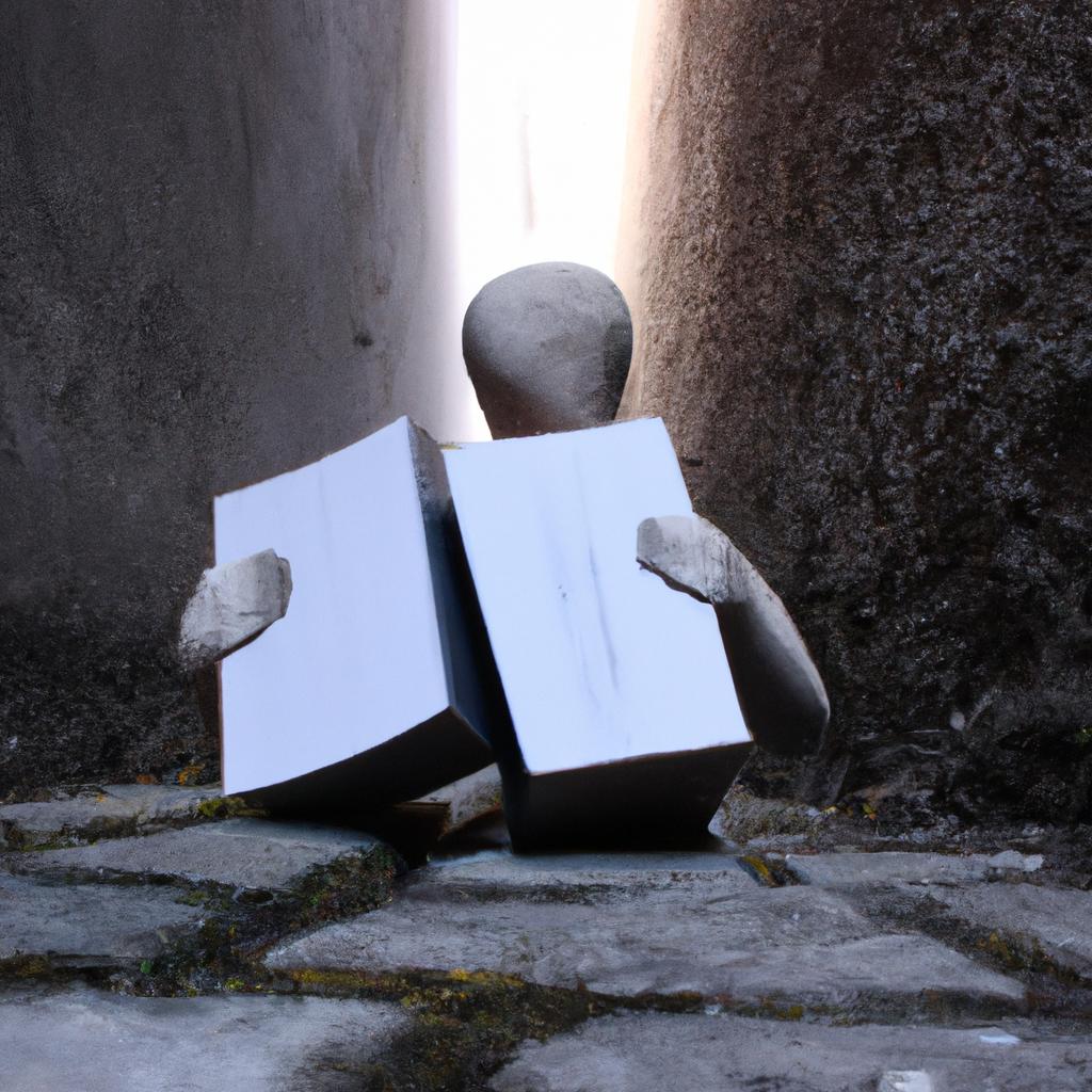 Person sculpting with books