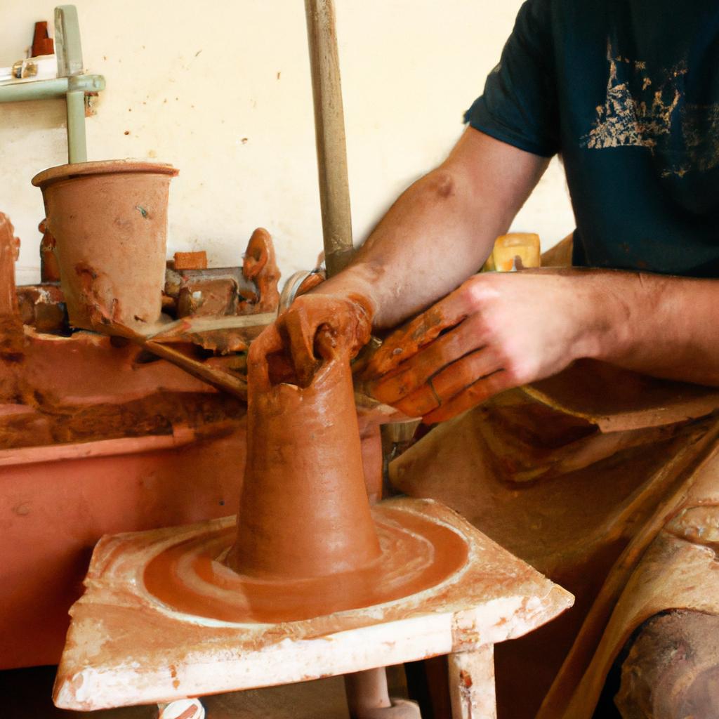 Sculptor shaping clay with precision